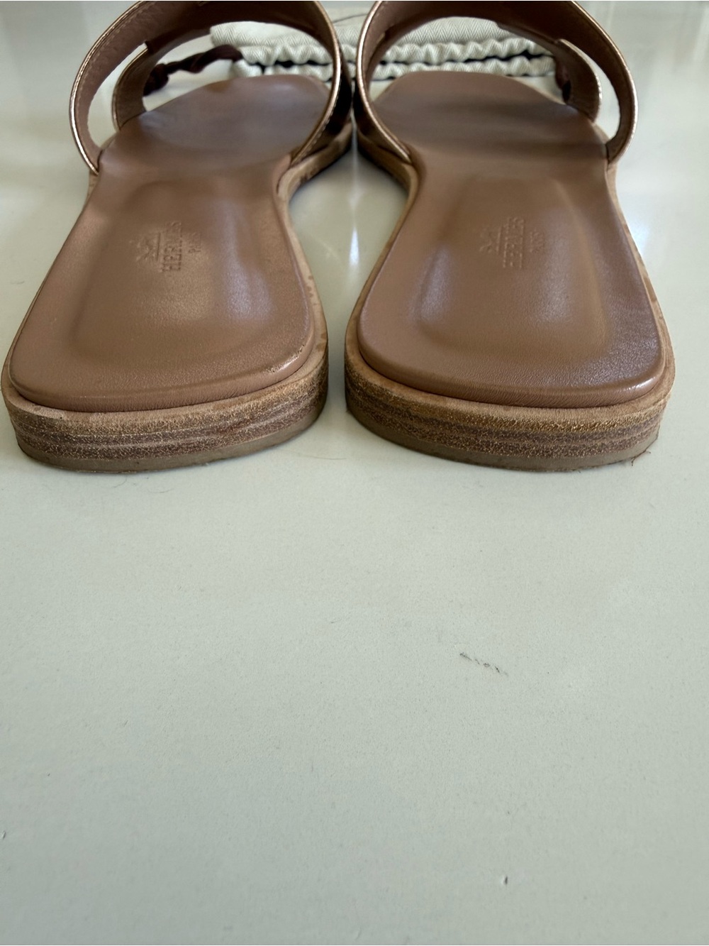 Authentic Hermes Metallic Rose Gold Oran Leather Slide Sandals Size 41 - Picture 6 of 11